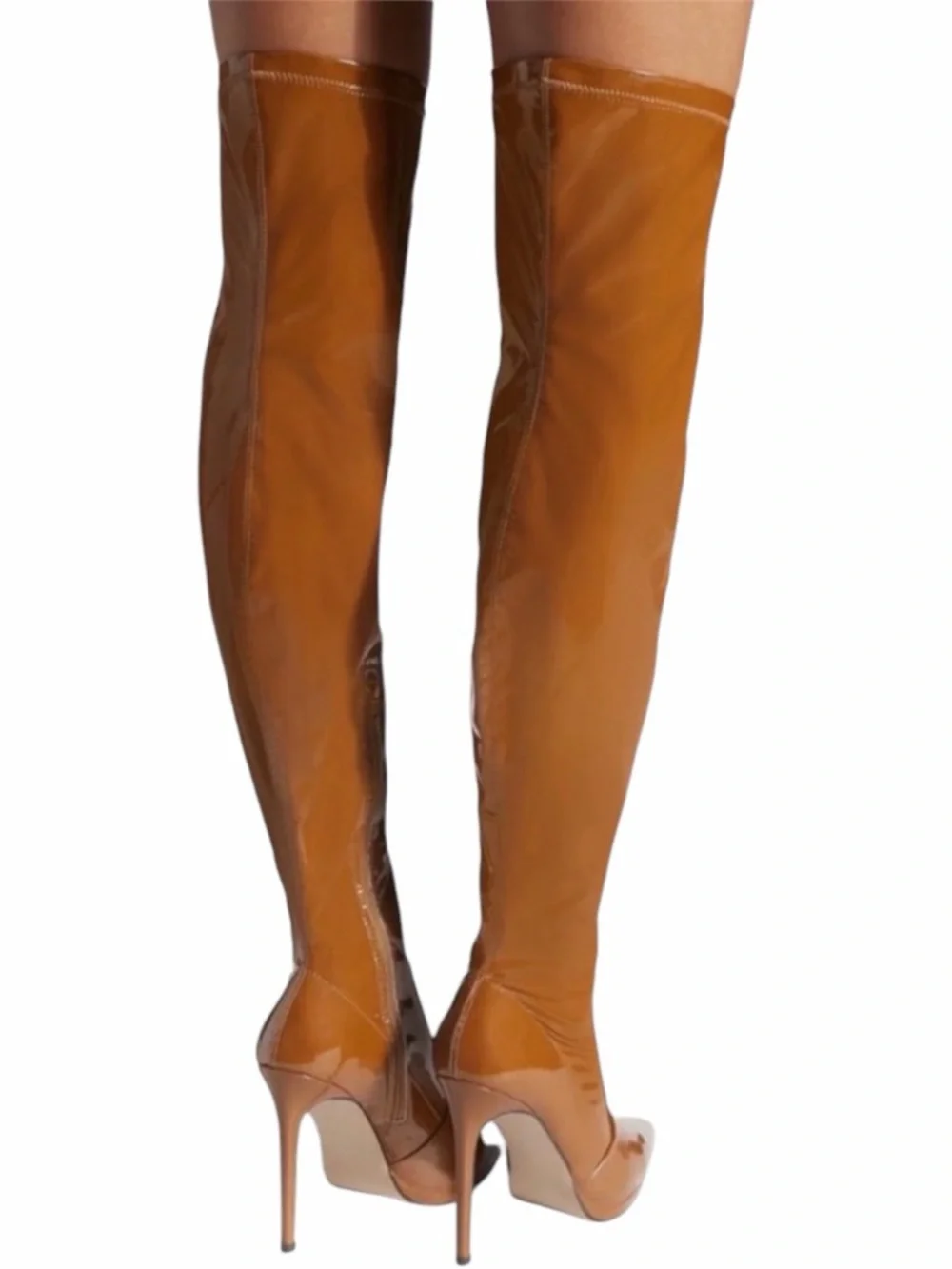 Shoe Dazzle Lekisha Tan /camel, Patent faux leather Thigh High Boots 6 NWOT